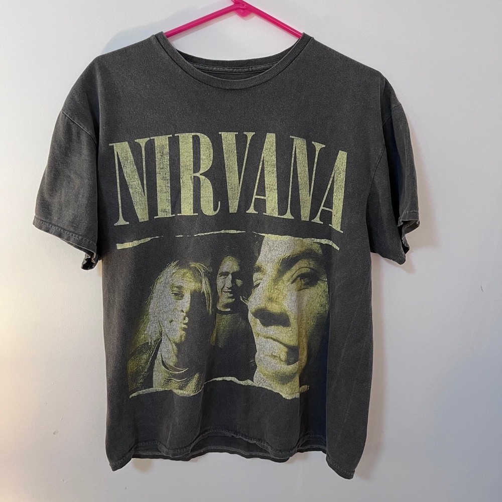 Nirvana Band T-Shirt Men's Large Faded Black Grunge Rock Music Tee Cotton